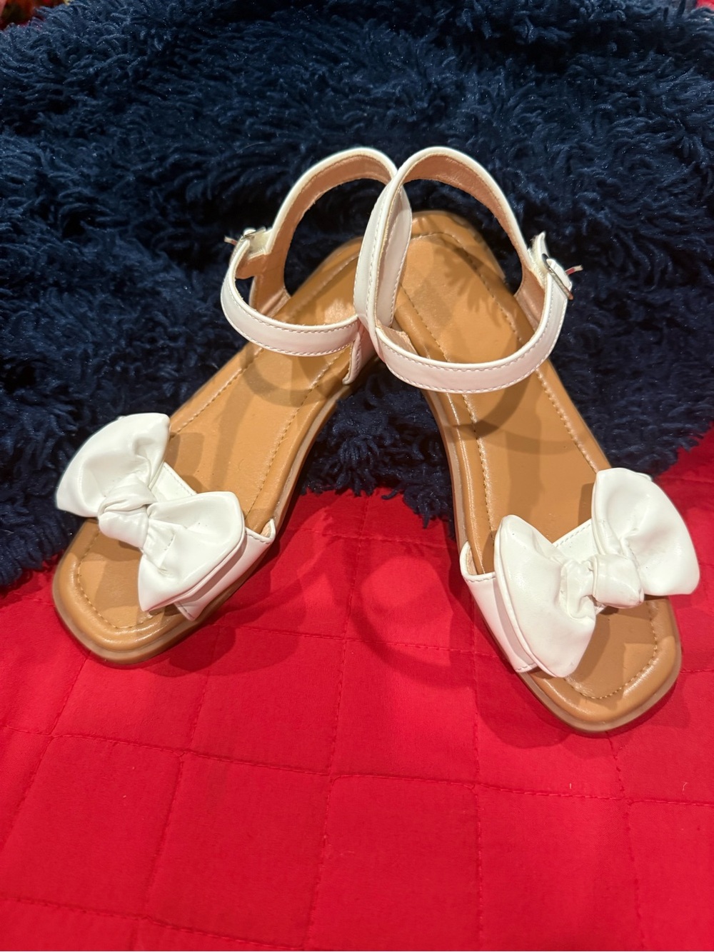 White Bow Front Ankle-Strap Sandals